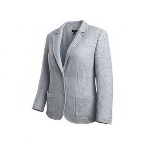 BASLER Black Label Light Blue Tweed Silk Blazer Jacket Women's EU 46 US Size 14